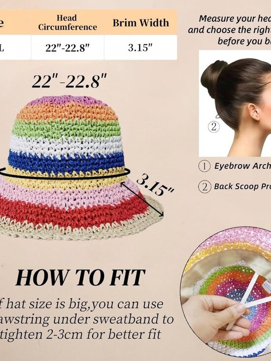 Women Foldable Summer Wide Brim Packable Hat Travel Straw Fedora Hat Rainbow-1 main image 3